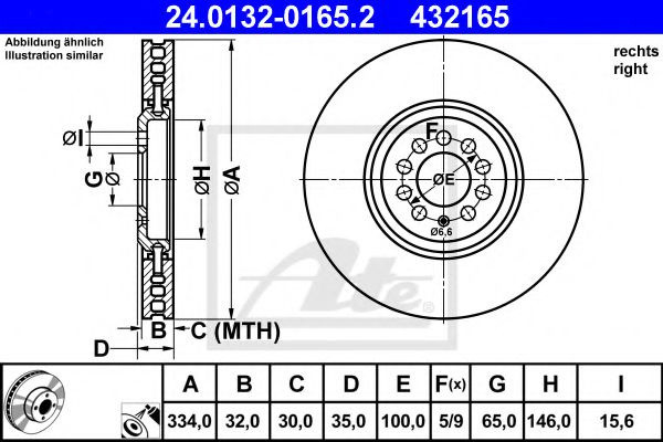 Disc frana AUDI TT Roadster (8N9) (1999 - 2006) ATE 24.0132-0165.2 piesa NOUA