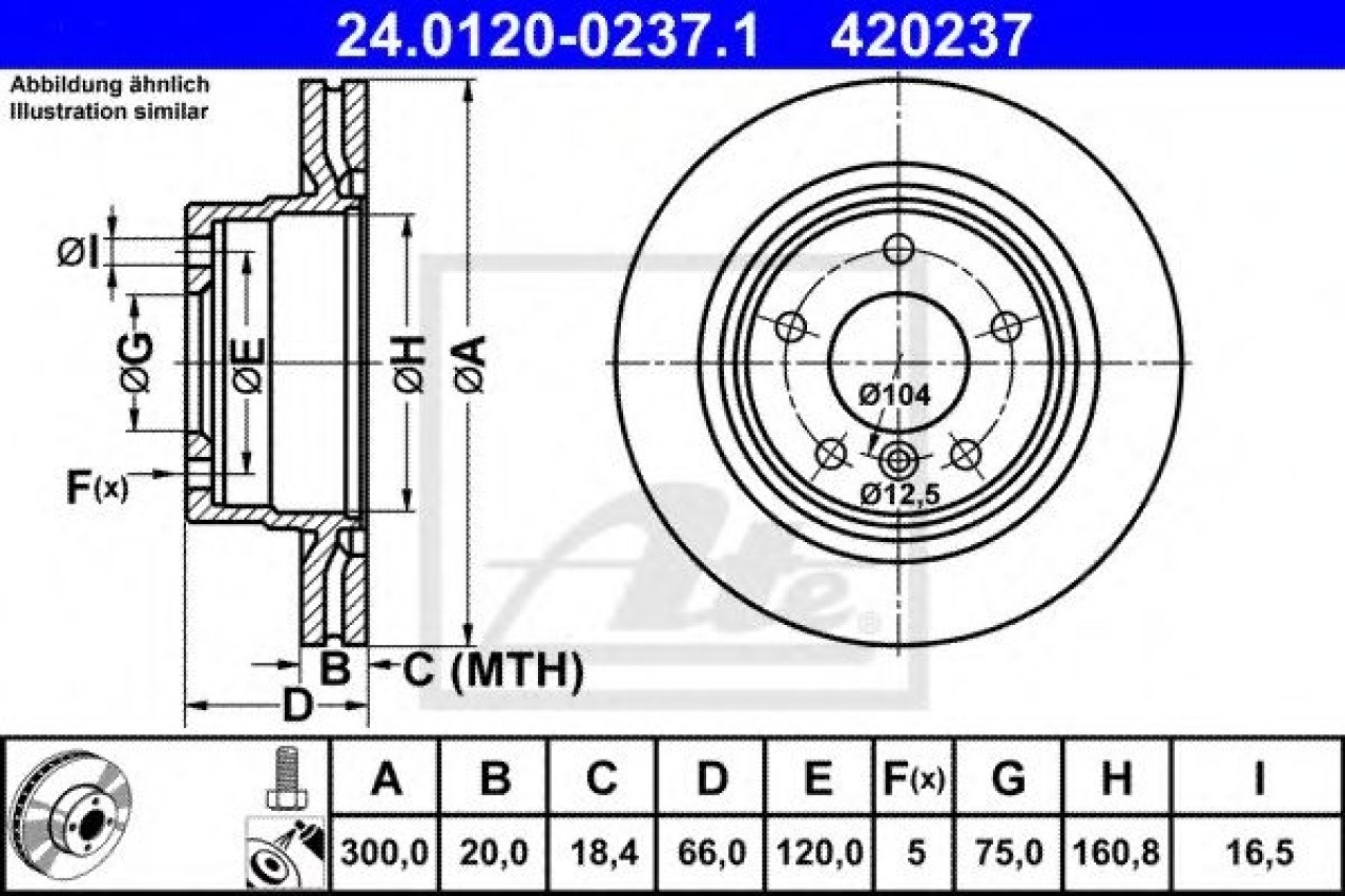 Disc frana BMW Seria 1 (F21) (2011 - 2016) ATE 24.0120-0237.1 piesa NOUA