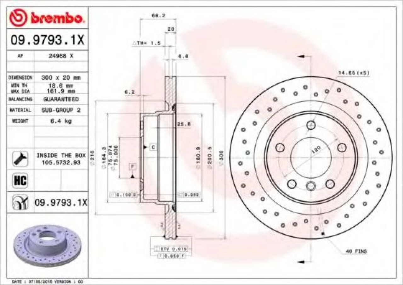 Disc frana BMW Seria 1 (F21) (2011 - 2016) BREMBO 09.9793.1X piesa NOUA