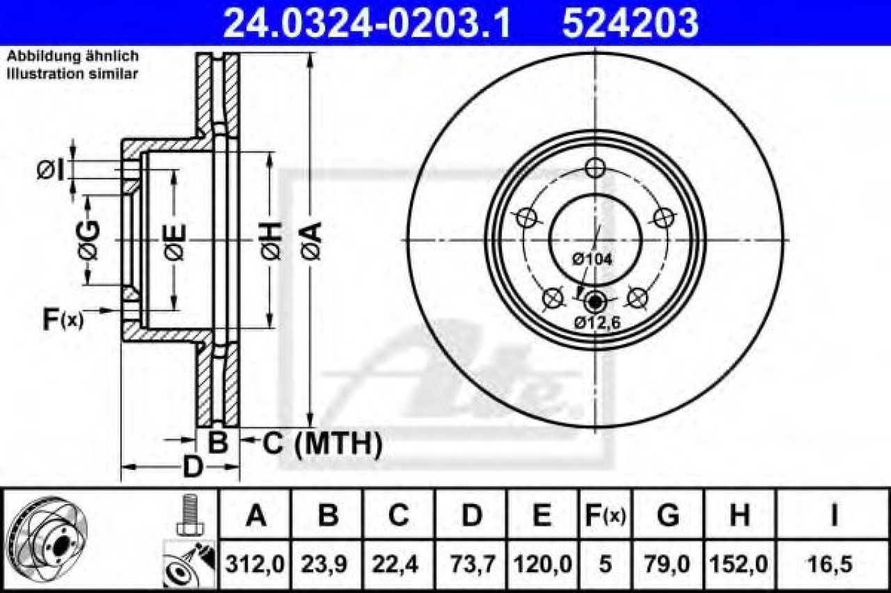 Disc frana BMW Seria 2 Cabriolet (F23) (2014 - 2016) ATE 24.0324-0203.1 piesa NOUA