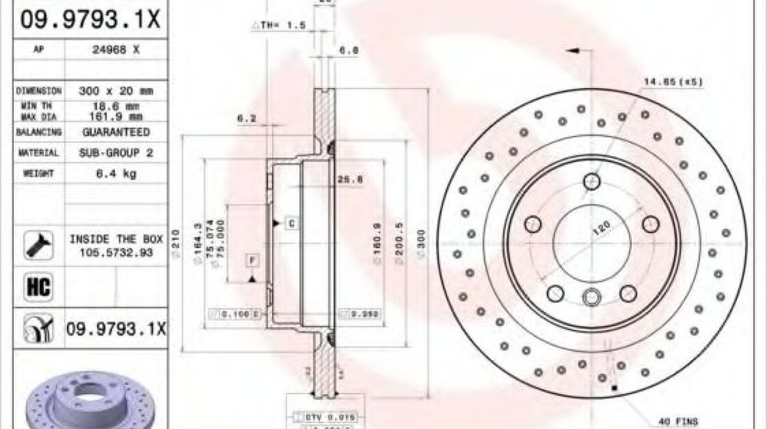 Disc frana BMW Seria 2 Cupe (F22, F87) (2013 - 2016) BREMBO 09.9793.1X piesa NOUA