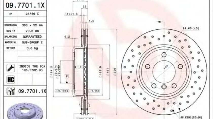 Disc frana BMW Seria 3 Cabriolet (E46) (2000 - 2007) BREMBO 09.7701.1X piesa NOUA