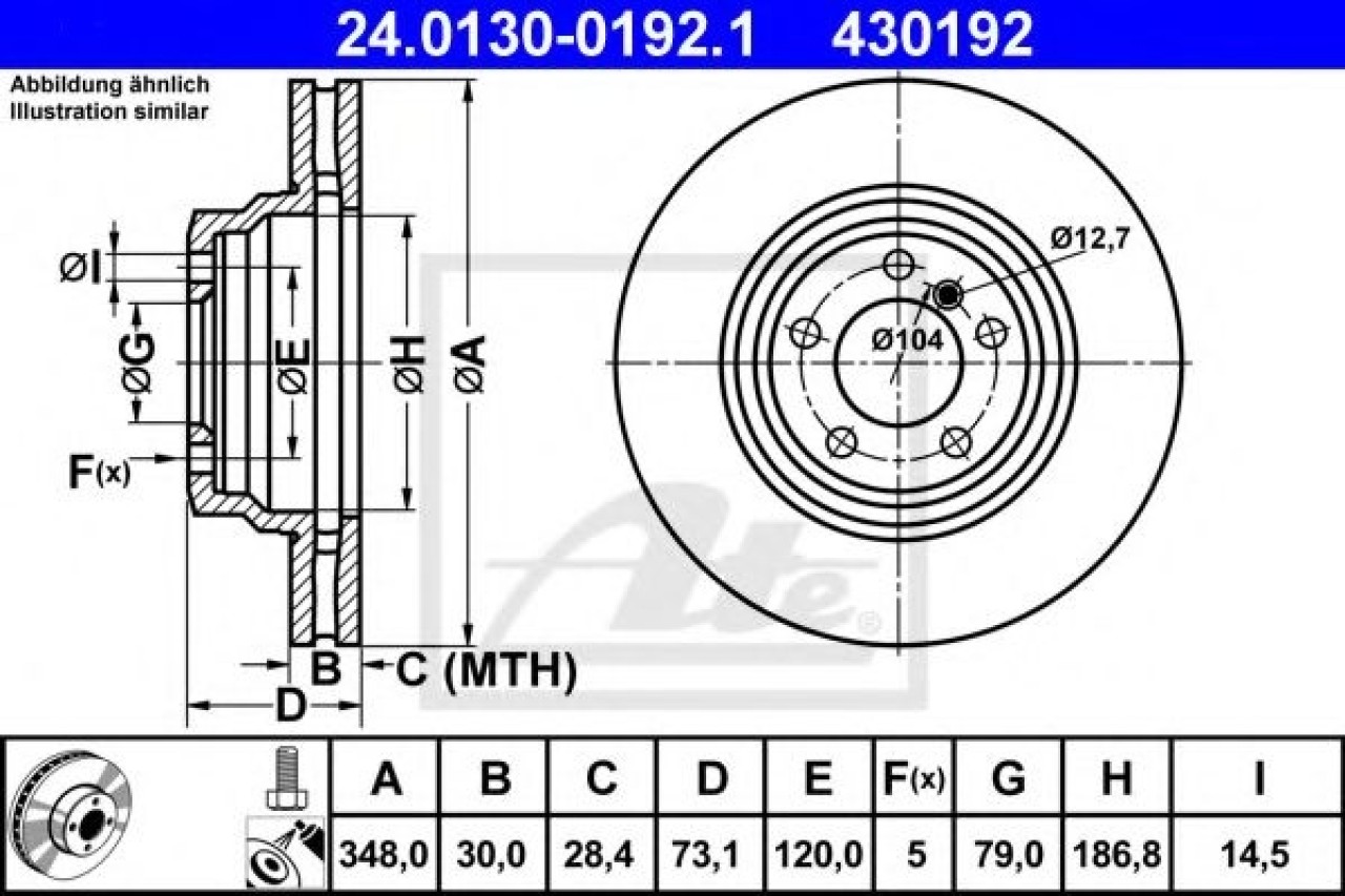 Disc frana BMW Seria 3 Cabriolet (E93) (2006 - 2013) ATE 24.0130-0192.1 piesa NOUA