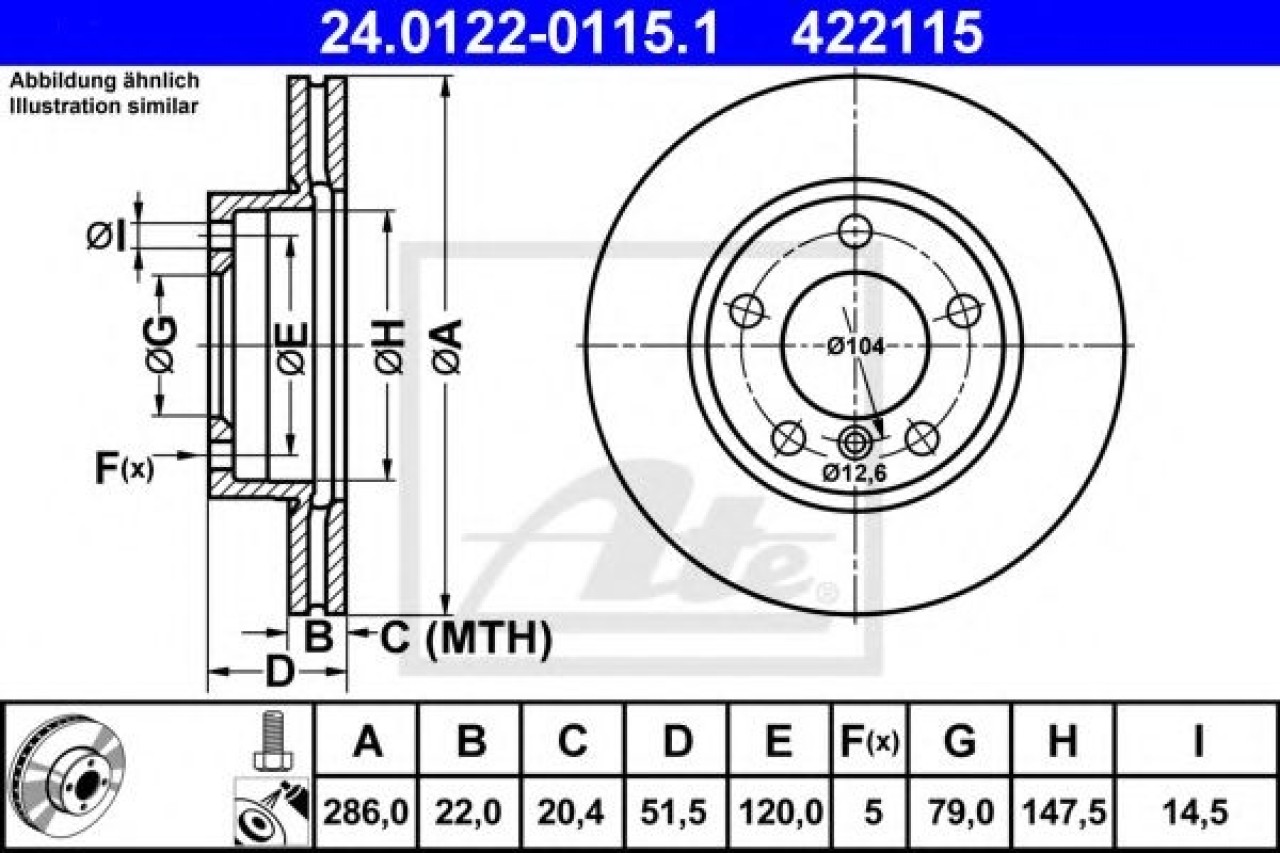 Disc frana BMW Seria 3 Compact (E46) (2001 - 2005) ATE 24.0122-0115.1 piesa NOUA