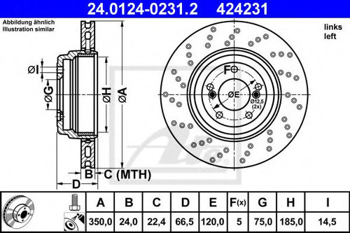 Disc frana BMW Seria 3 (E90) (2005 - 2011) ATE 24.0124-0231.2 piesa NOUA