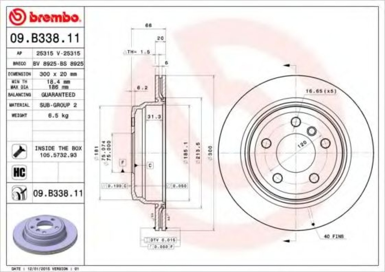 Disc frana BMW Seria 4 Cabriolet (F33, F83) (2013 - 2016) BREMBO 09.B338.11 piesa NOUA