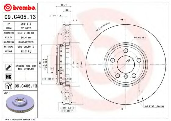 Disc frana BMW Seria 5 (F10, F18) (2009 - 2016) BREMBO 09.C405.13 piesa NOUA