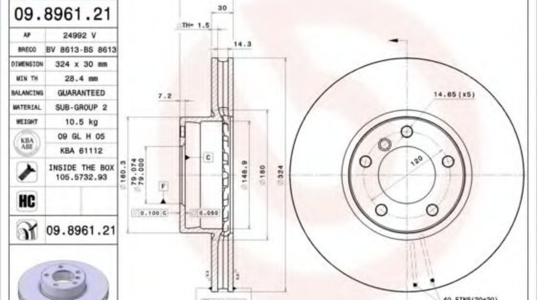 Disc frana BMW Seria 5 Touring (E39) (1997 - 2004) BREMBO 09.8961.21 piesa NOUA