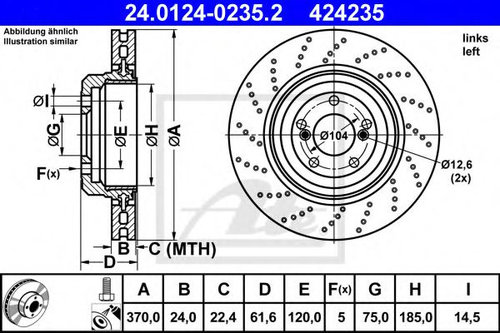 Disc frana BMW Seria 6 Cabriolet (E64) (2004 - 2010) ATE 24.0124-0235.2 piesa NOUA