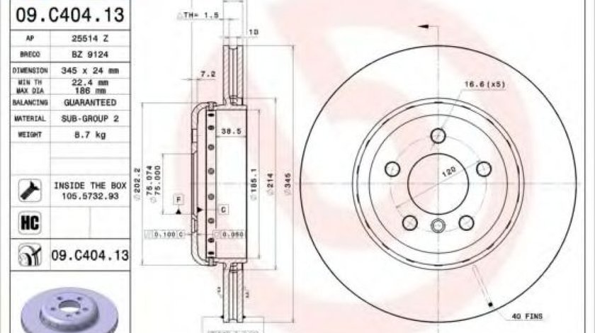 Disc frana BMW Seria 6 Gran Cupe (F06) (2011 - 2016) BREMBO 09.C404.13 piesa NOUA