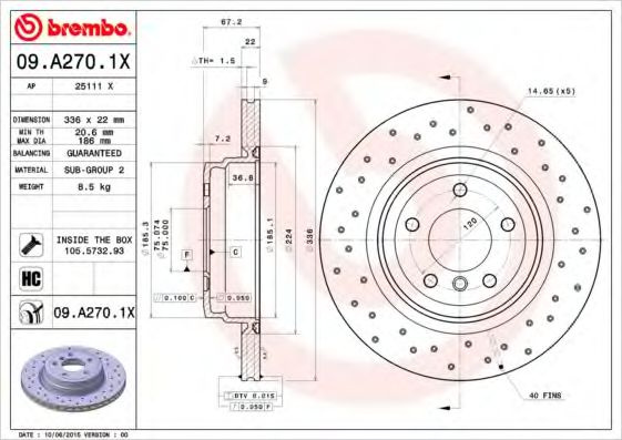 Disc frana BMW X1 (E84) (2009 - 2015) BREMBO 09.A270.1X piesa NOUA