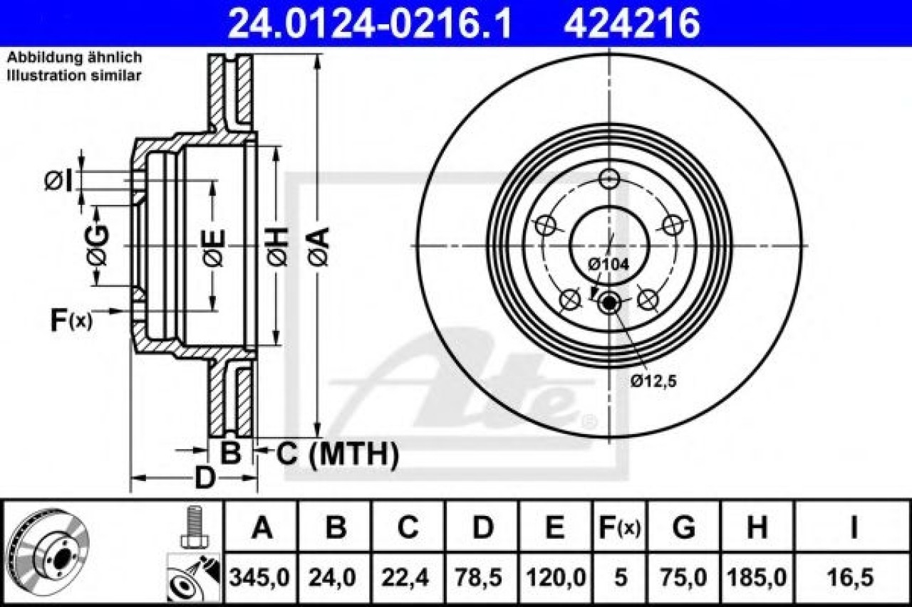 Disc frana BMW X6 (F16, F86) (2014 - 2016) ATE 24.0124-0216.1 piesa NOUA