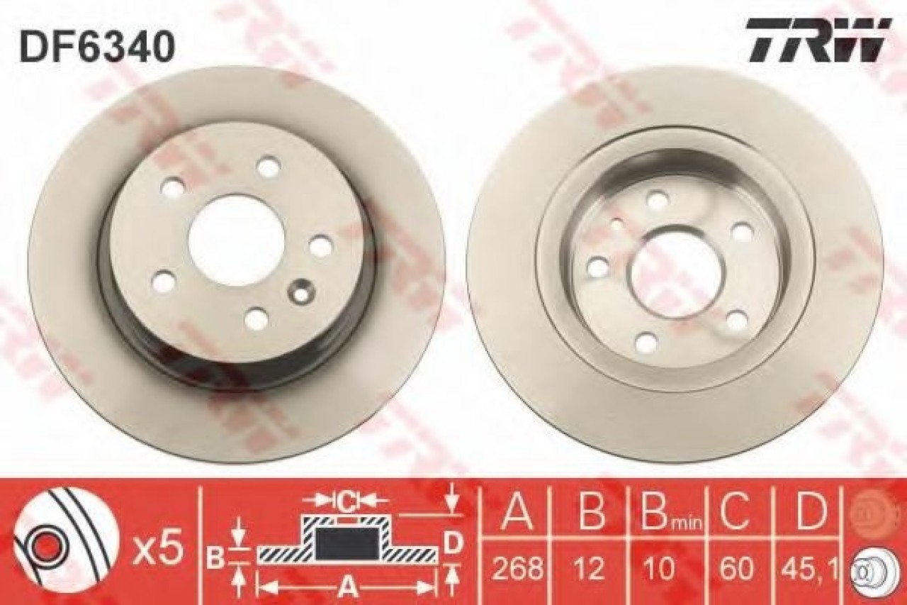 Disc frana CHEVROLET AVEO Hatchback (T300) (2011 - 2016) TRW DF6340 piesa NOUA