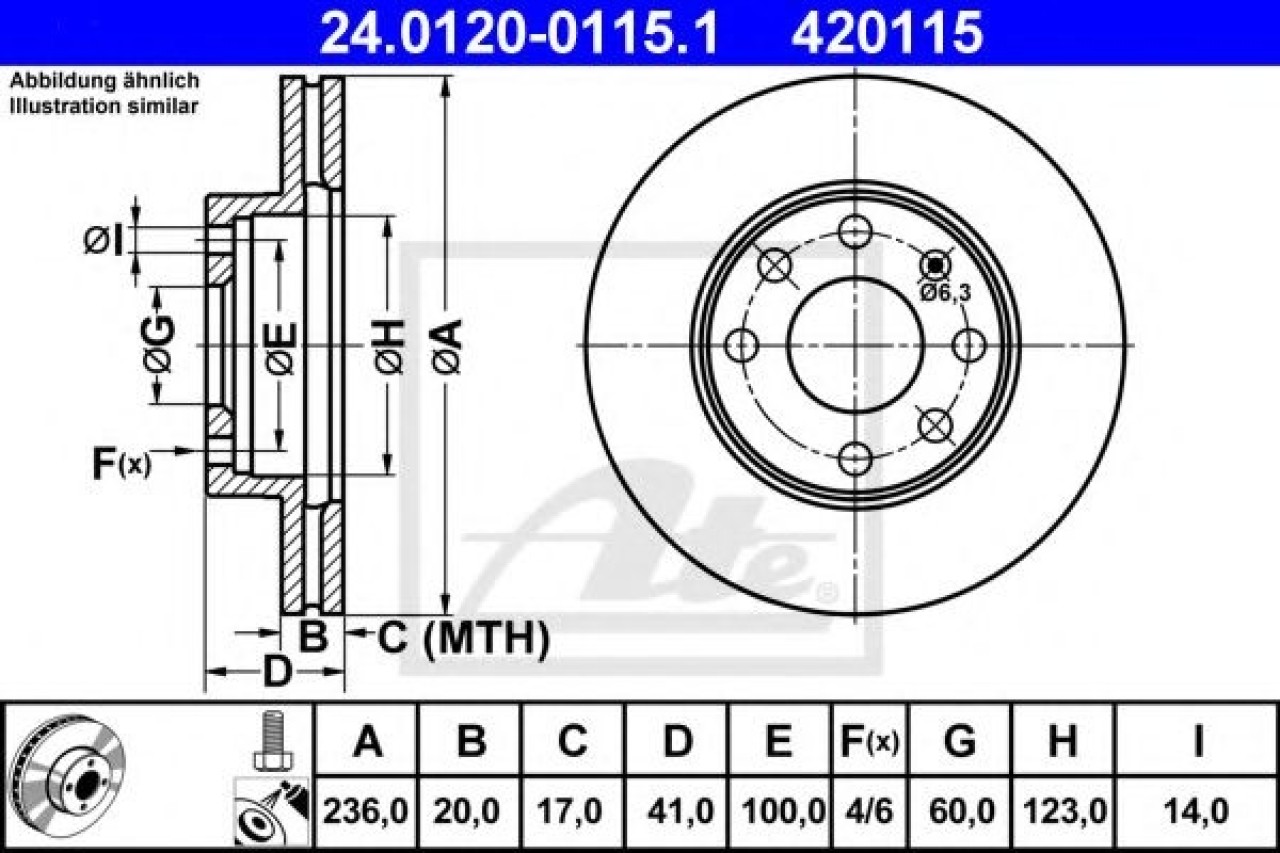 Disc frana CHEVROLET AVEO Limuzina (T250, T255) (2005 - 2016) ATE 24.0120-0115.1 piesa NOUA