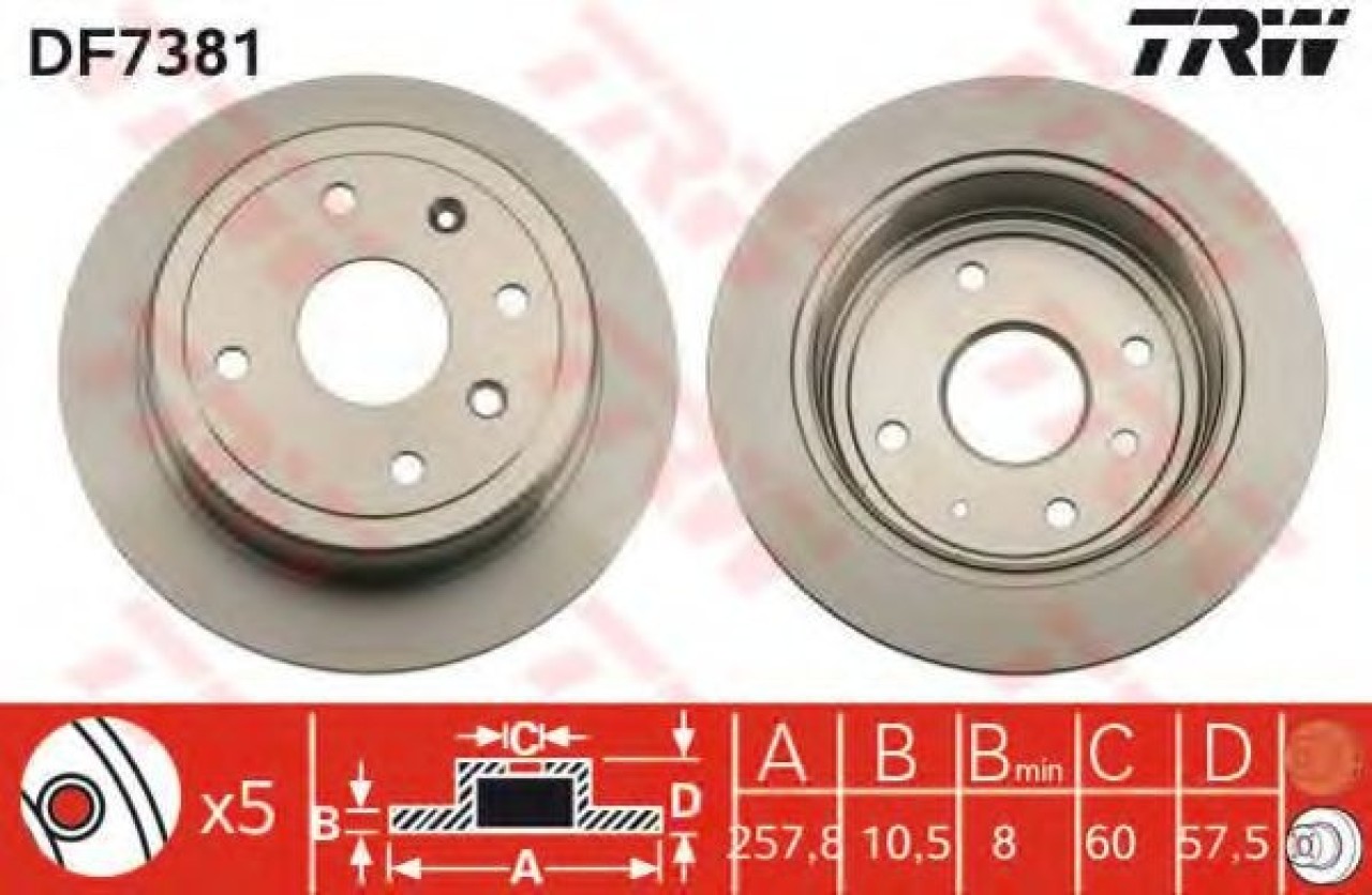 Disc frana CHEVROLET AVEO Limuzina (T250, T255) (2005 - 2016) TRW DF7381 piesa NOUA