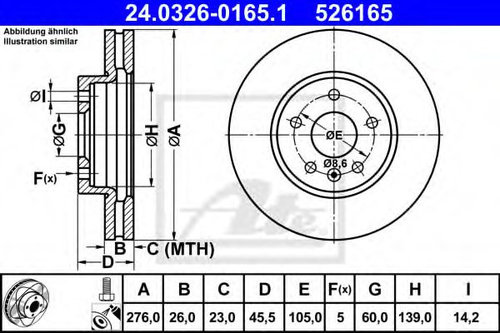 Disc frana CHEVROLET CRUZE (J300) (2009 - 2016) ATE 24.0326-0165.1 piesa NOUA