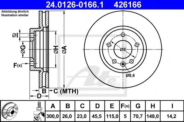 Disc frana CHEVROLET CRUZE Station Wagon (J308) (2012 - 2016) ATE 24.0126-0166.1 piesa NOUA