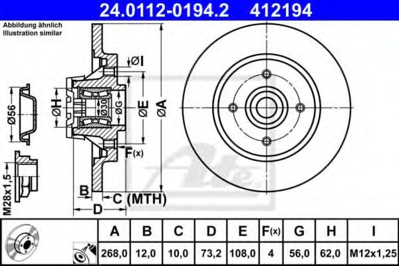 Disc frana CITROEN BERLINGO caroserie (B9) (2008 - 2016) ATE 24.0112-0194.2 piesa NOUA