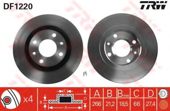 Disc frana CITROEN BERLINGO caroserie (M) (1996 - 2016) TRW DF1220 piesa NOUA