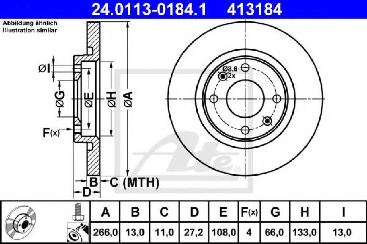 Disc frana CITROEN BERLINGO caroserie (M) (1996 - 2016) ATE 24.0113-0184.1 piesa NOUA