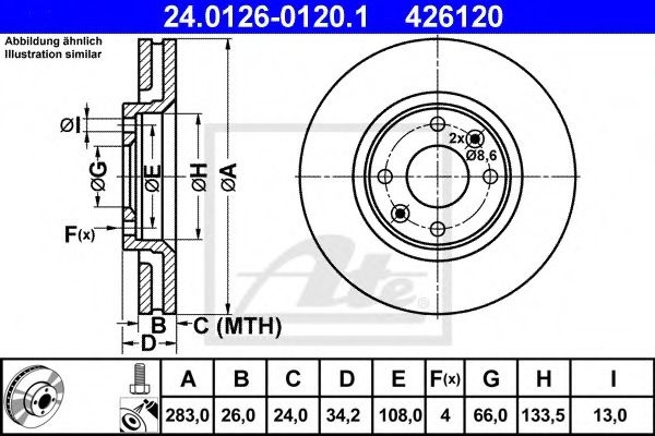 Disc frana CITROEN BERLINGO platou / sasiu (B9) (2008 - 2016) ATE 24.0126-0120.1 piesa NOUA