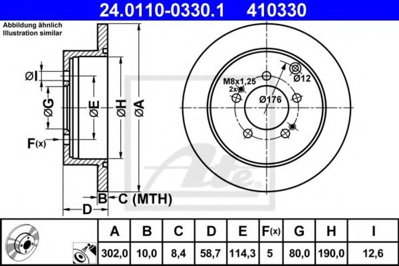 Disc frana CITROEN C-CROSSER (EP) (2007 - 2016) ATE 24.0110-0330.1 piesa NOUA