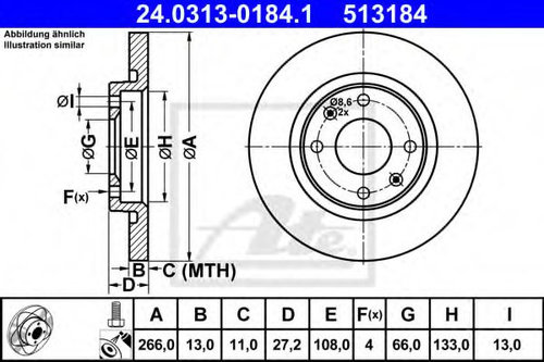 Disc frana CITROEN C3 I (FC) (2002 - 2016) ATE 24.0313-0184.1 piesa NOUA