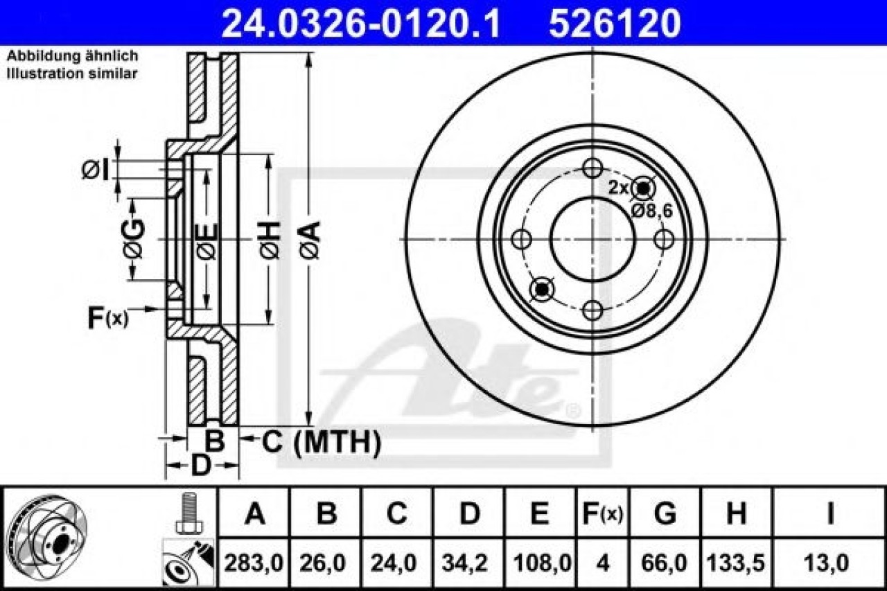 Disc frana CITROEN C3 II (2009 - 2016) ATE 24.0326-0120.1 piesa NOUA