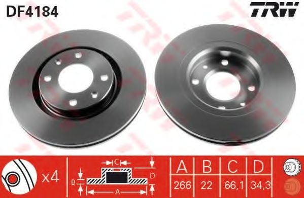 Disc frana CITROEN C4 I (LC) (2004 - 2011) TRW DF4184 piesa NOUA