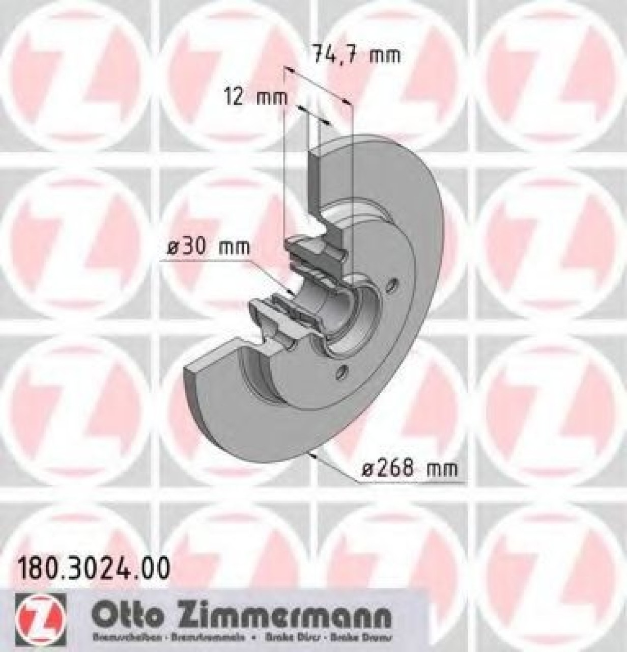 Disc frana CITROEN C4 II (B7) (2009 - 2016) ZIMMERMANN 180.3024.00 piesa NOUA