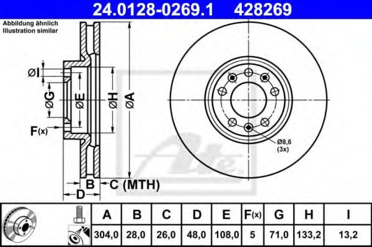 Disc frana CITROEN C5 III Break (TD) (2008 - 2016) ATE 24.0128-0269.1 piesa NOUA