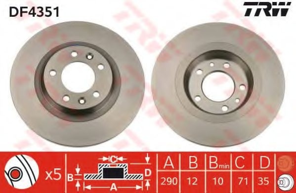 Disc frana CITROEN C5 III Break (TD) (2008 - 2016) TRW DF4351 piesa NOUA