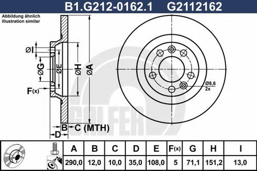 Disc frana CITROEN C5 III Break (TD) (2008 - 2016) GALFER B1.G212-0162.1 piesa NOUA