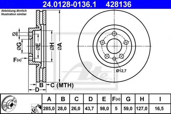 Disc frana CITROEN C8 (EA, EB) (2002 - 2016) ATE 24.0128-0136.1 piesa NOUA