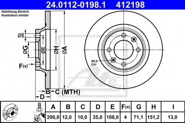 Disc frana CITROEN DS4 (2011 - 2015) ATE 24.0112-0198.1 piesa NOUA