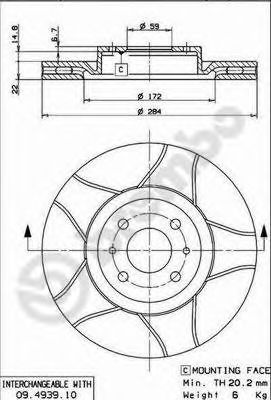 Disc frana CITROEN NEMO combi (2009 - 2016) BREMBO 09.4939.75 piesa NOUA