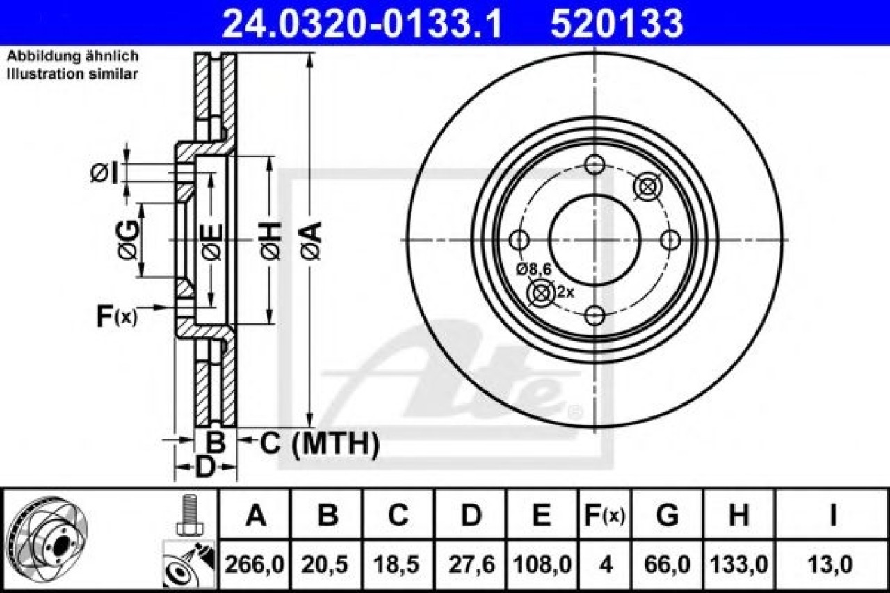 Disc frana CITROEN XANTIA Estate (X1) (1995 - 1998) ATE 24.0320-0133.1 piesa NOUA