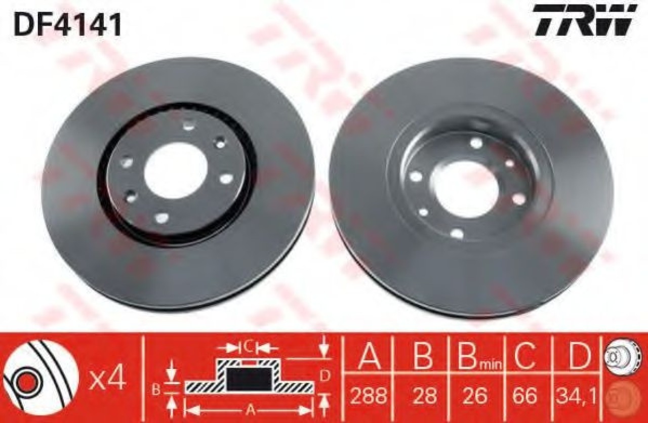 Disc frana CITROEN XANTIA Estate (X1) (1995 - 1998) TRW DF4141 piesa NOUA