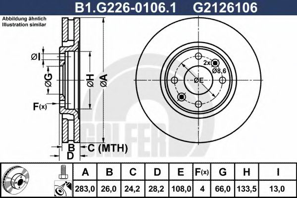 Disc frana CITROEN XANTIA (X1) (1993 - 1998) GALFER B1.G226-0106.1 piesa NOUA