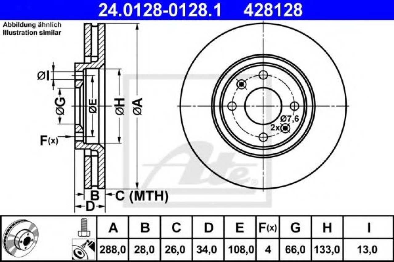 Disc frana CITROEN XANTIA (X2) (1998 - 2003) ATE 24.0128-0128.1 piesa NOUA