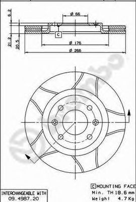 Disc frana CITROEN XANTIA (X2) (1998 - 2003) BREMBO 09.4987.76 piesa NOUA