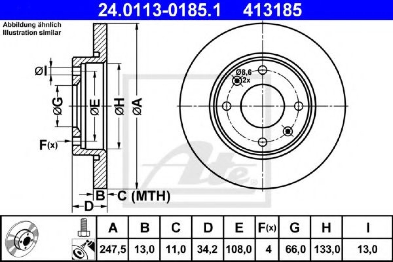 Disc frana CITROEN XSARA Cupe (N0) (1998 - 2005) ATE 24.0113-0185.1 piesa NOUA