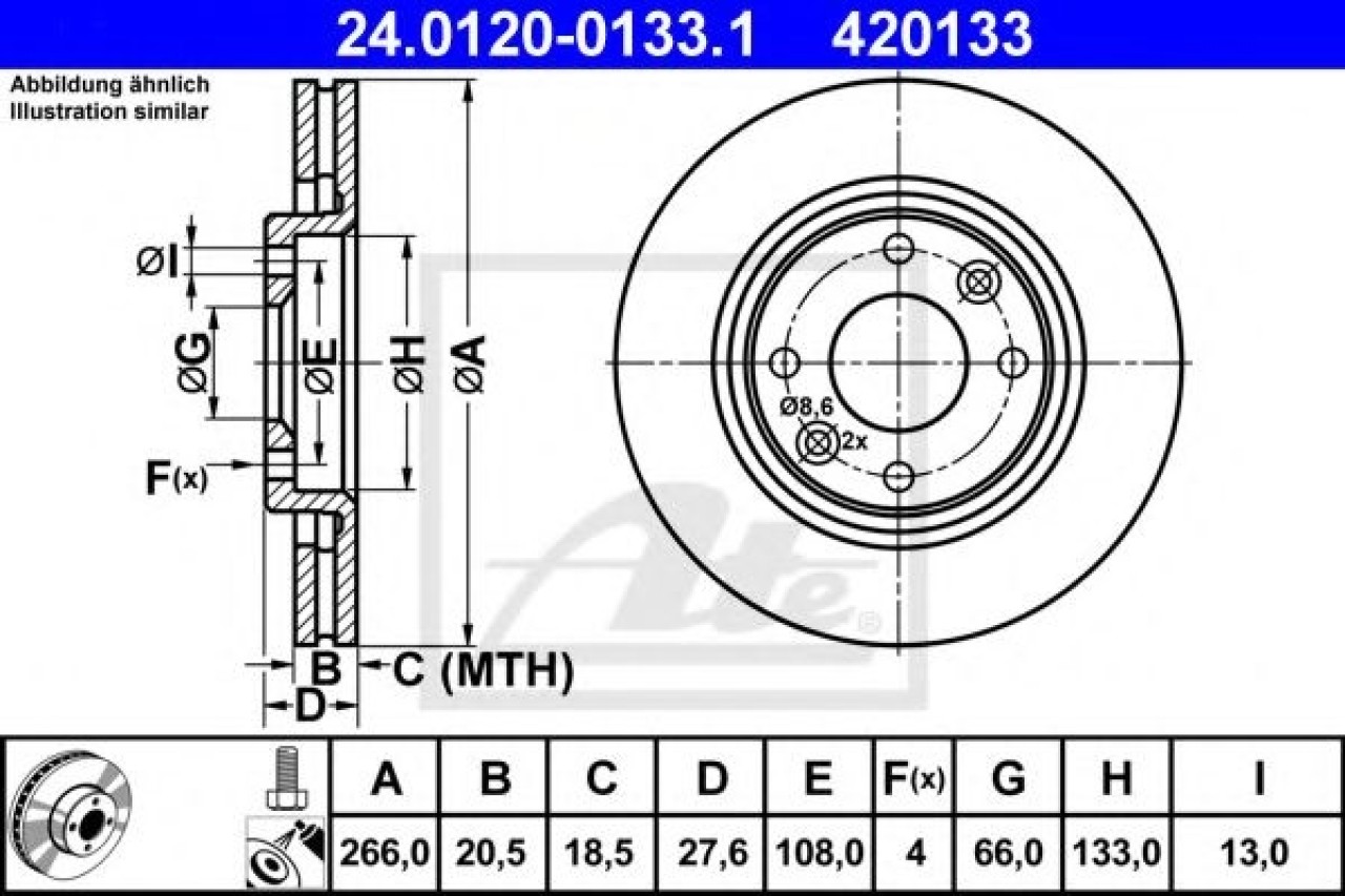 Disc frana CITROEN XSARA Cupe (N0) (1998 - 2005) ATE 24.0120-0133.1 piesa NOUA