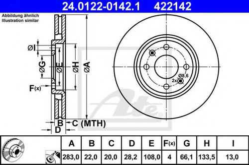 Disc frana CITROEN XSARA Cupe (N0) (1998 - 2005) ATE 24.0122-0142.1 piesa NOUA