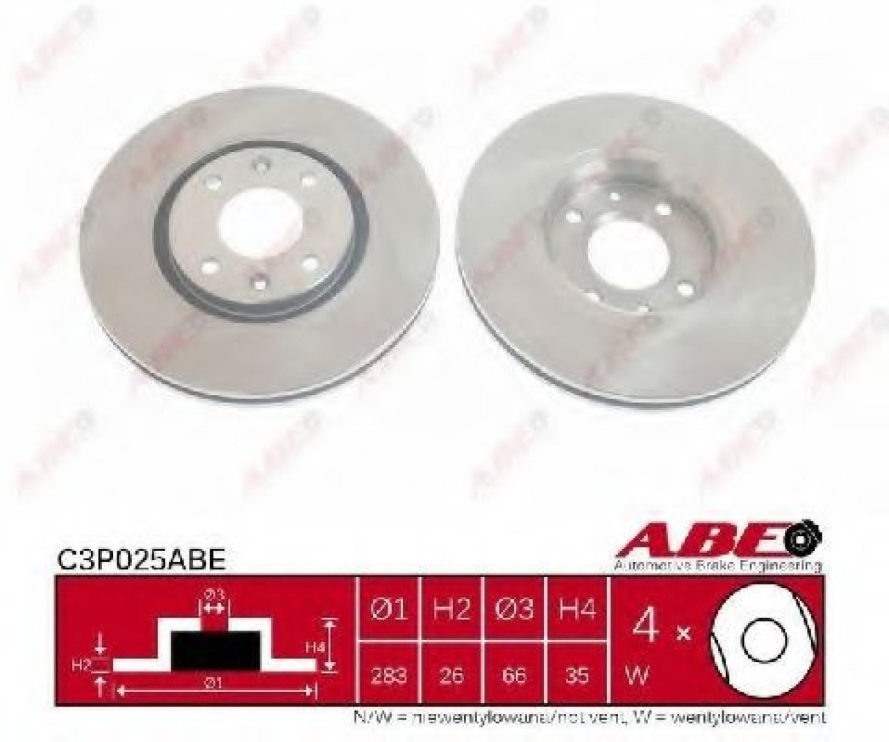 Disc frana CITROEN XSARA Estate (N2) (1997 - 2010) ABE C3P025ABE piesa NOUA