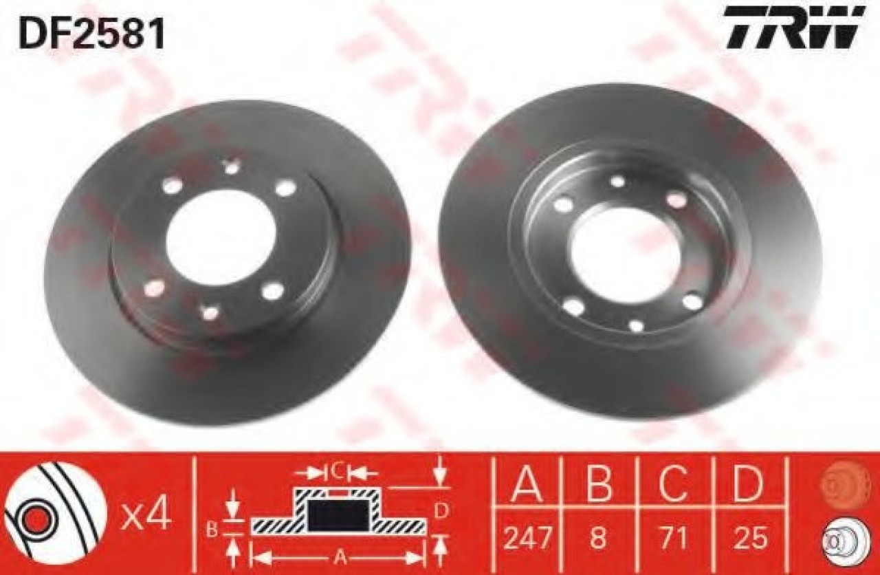 Disc frana CITROEN XSARA Estate (N2) (1997 - 2010) TRW DF2581 piesa NOUA