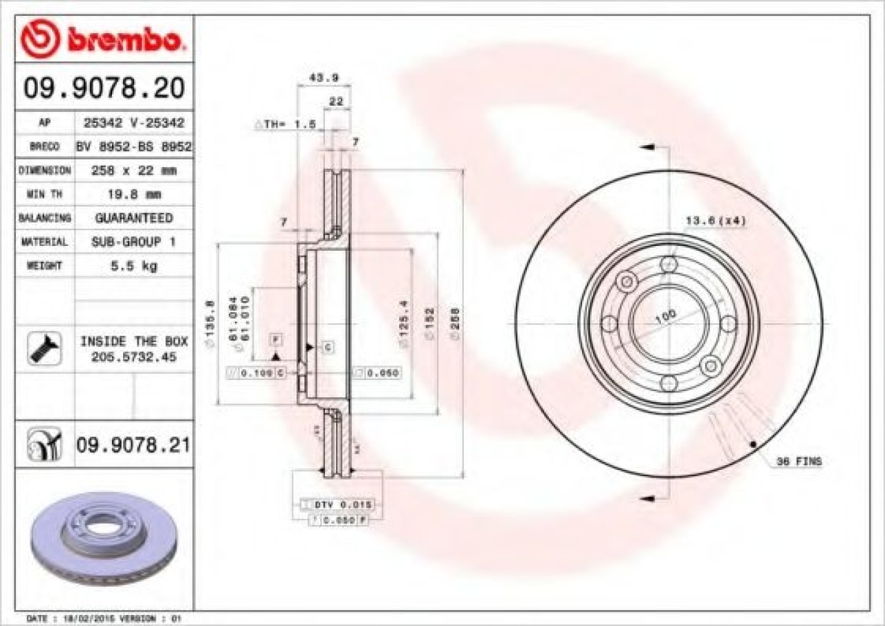 Disc frana DACIA LODGY (2012 - 2016) BREMBO 09.9078.21 piesa NOUA