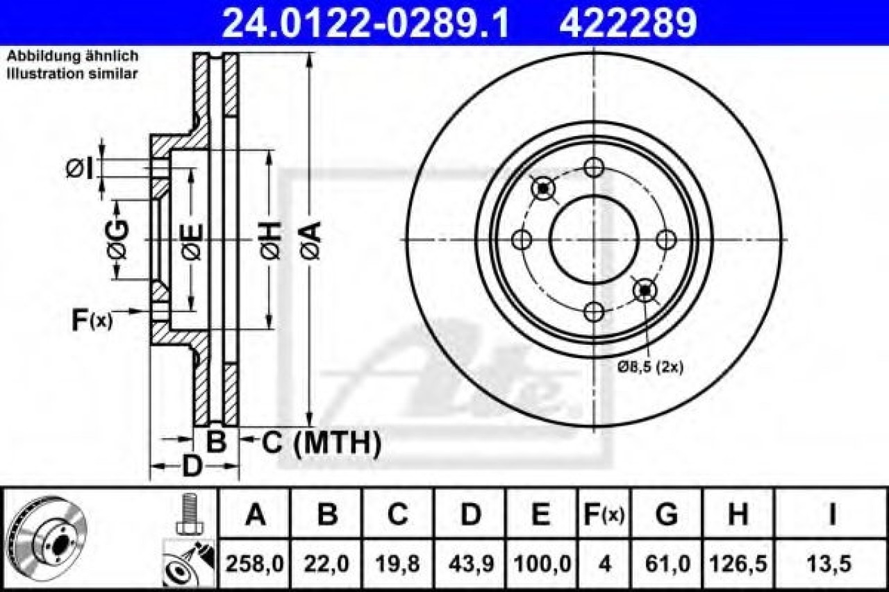 Disc frana DACIA LOGAN II (2012 - 2016) ATE 24.0122-0289.1 piesa NOUA