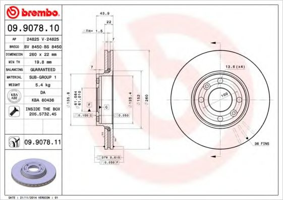 Disc frana DACIA LOGAN MCV (KS) (2007 - 2016) BREMBO 09.9078.10 piesa NOUA