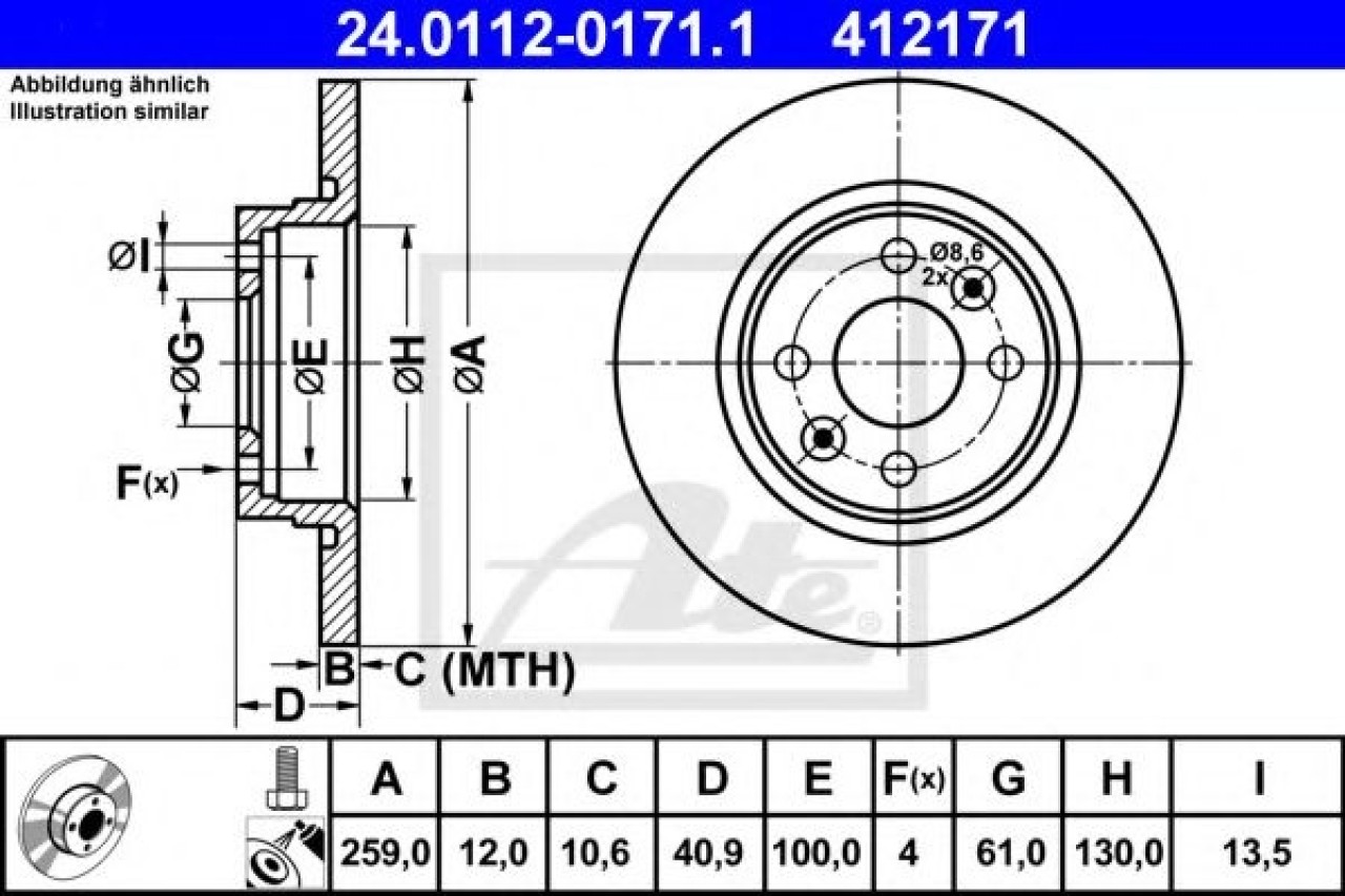 Disc frana DACIA SANDERO (2008 - 2016) ATE 24.0112-0171.1 piesa NOUA